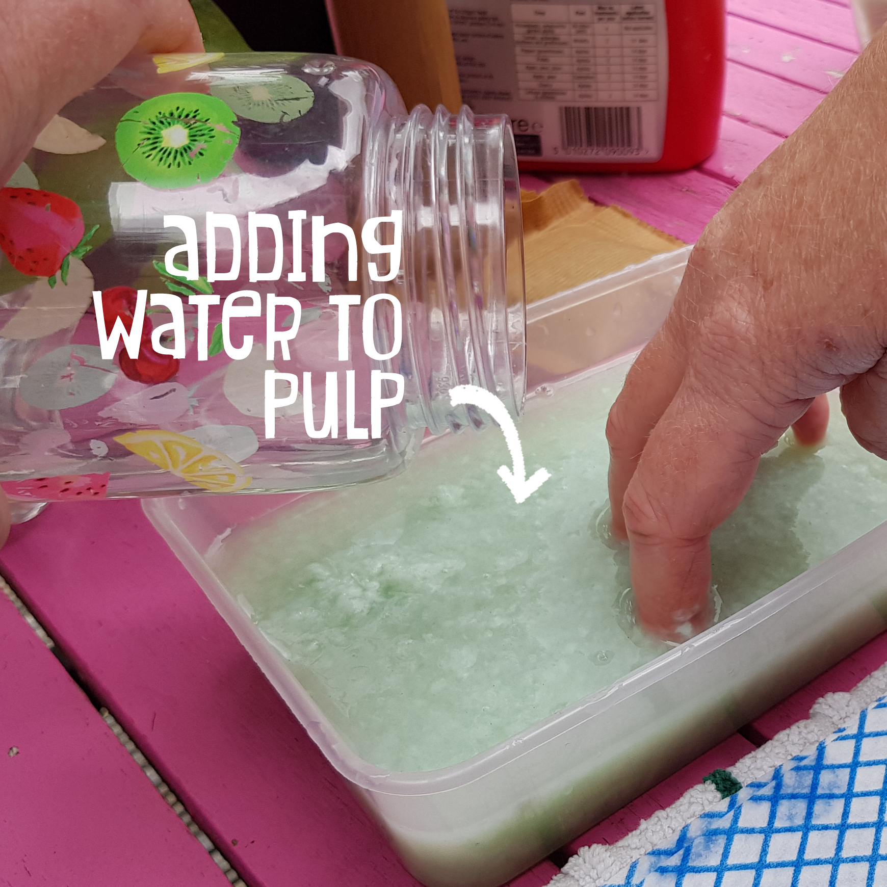 Adding water to pulp
